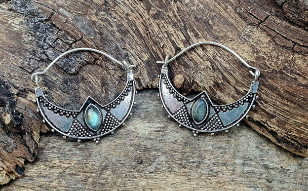 Silver Ethnic Labradorite Earrings Ethnic, Blue Stone , rustic, yoga, hippie, gypsy, pretty, psy, boho, bohemian, festival