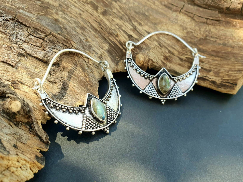 Silver Ethnic Labradorite Earrings Ethnic, Blue Stone , rustic, yoga, hippie, gypsy, pretty, psy, boho, bohemian, festival