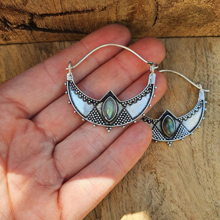 Silver Ethnic Labradorite Earrings Ethnic, Blue Stone , rustic, yoga, hippie, gypsy, pretty, psy, boho, bohemian, festival