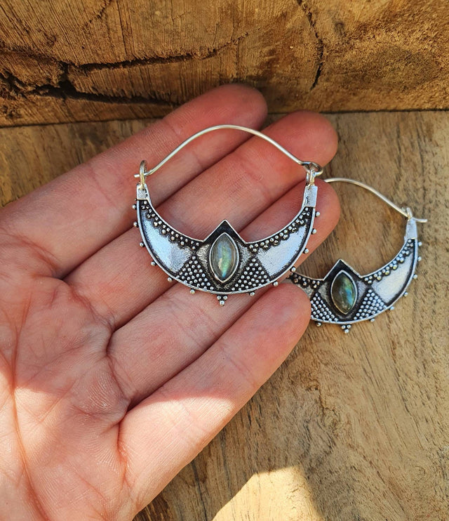 Silver Ethnic Labradorite Earrings Ethnic, Blue Stone , rustic, yoga, hippie, gypsy, pretty, psy, boho, bohemian, festival