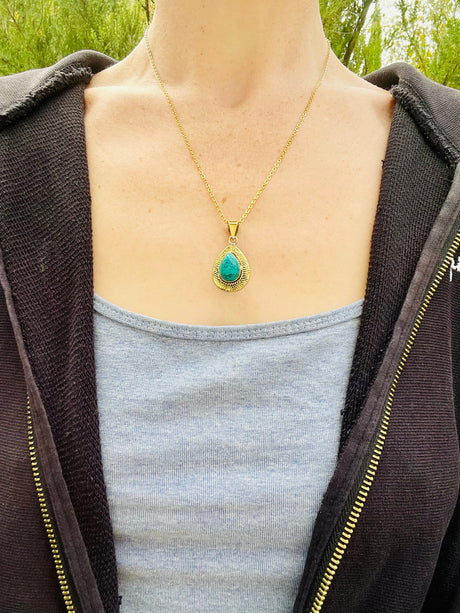 Turquoise Gold Necklace / Simple / Classic / Hypoallergenic / Boho / Inca / Ethnic / Hypoallergenic / Illuminati