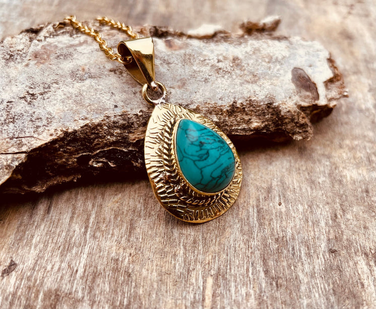 Turquoise Gold Necklace / Simple / Classic / Hypoallergenic / Boho / Inca / Ethnic / Hypoallergenic / Illuminati