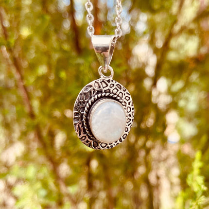 Moonstone Pendant Necklace Silver Chain / Brass / Ethnic / Hypoallergenic / Hippie / Gypsy / Rustic