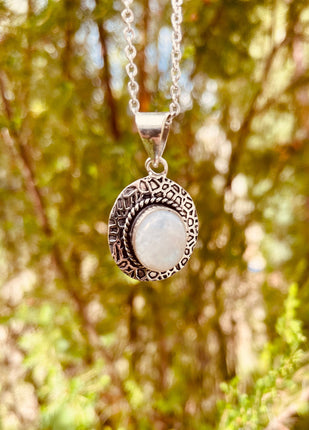 Moonstone Pendant Necklace Silver Chain / Brass / Ethnic / Hypoallergenic / Hippie / Gypsy / Rustic