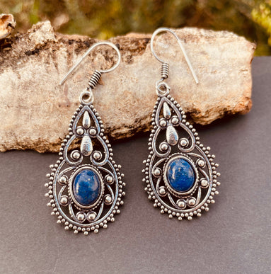 Lapis Lazuli earrings Silver Drop Dangle earrings / Birth Stone / Ethnic / rustic, hippie, gypsy, pretty, psy, boho, bohemian, festival