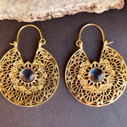 Amethyst Earrings Brass Ethnic, rustic, yoga, hippie, gypsy, pretty, psy, boho, bohemian, festival