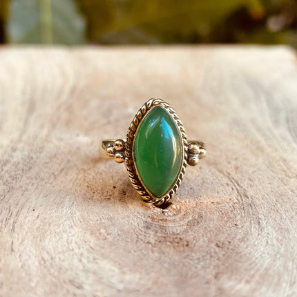 Boho Green Onyx Brass Ring / Pretty / Ethnic / Rustic / Festival / Tribal / Blue / Hippie / Gypsy / Psy / Stone / Healing