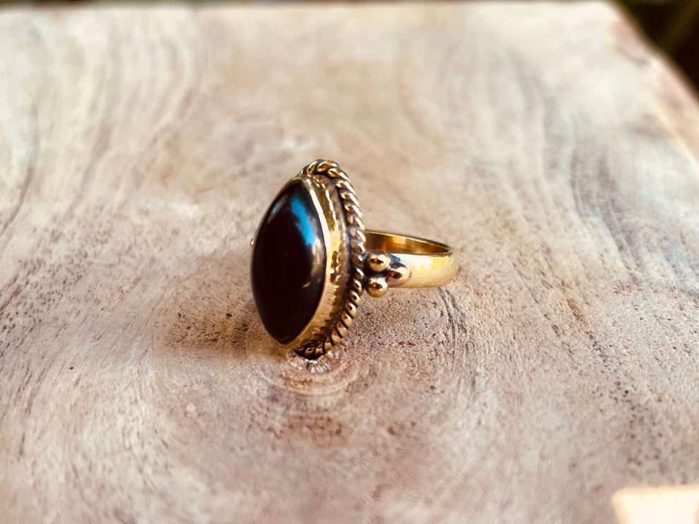 Ethnique Bague Laiton Onyx Noir / Chakra / Boho / Mixte / Bohemian / Rustique / Tribal / Festival / Soigner / Festival / Bijou / Joli