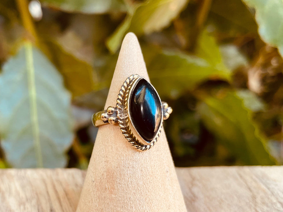 Ethnique Bague Laiton Onyx Noir / Chakra / Boho / Mixte / Bohemian / Rustique / Tribal / Festival / Soigner / Festival / Bijou / Joli