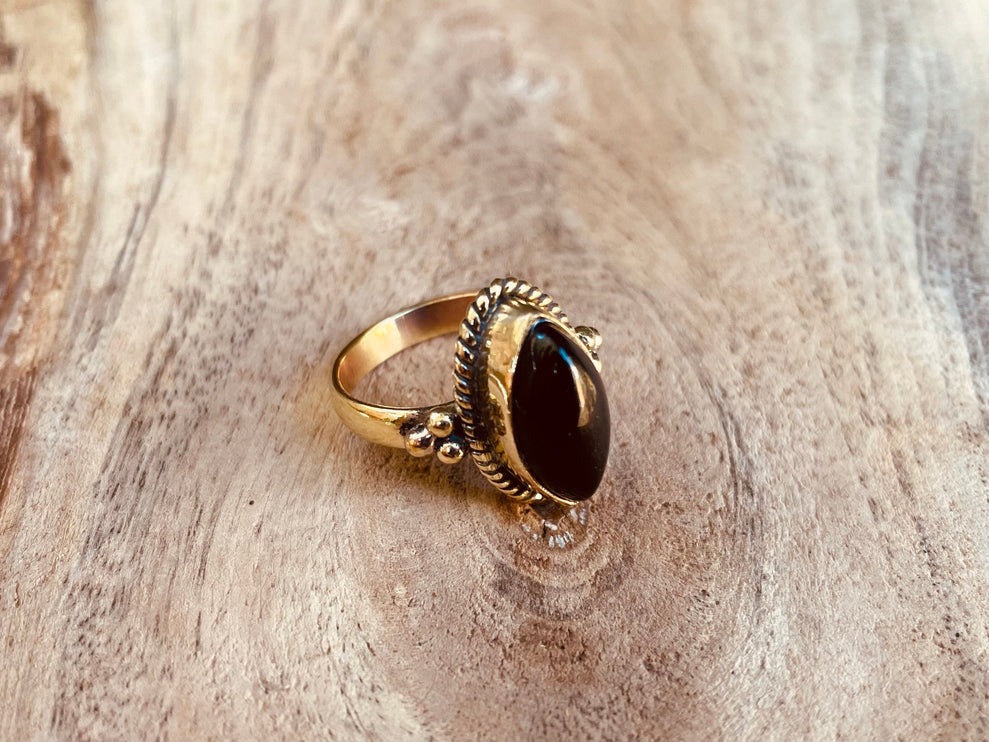 Ethnique Bague Laiton Onyx Noir / Chakra / Boho / Mixte / Bohemian / Rustique / Tribal / Festival / Soigner / Festival / Bijou / Joli