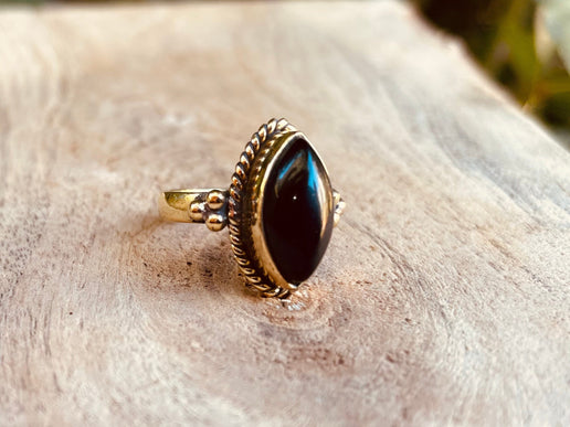 Ethnique Bague Laiton Onyx Noir / Chakra / Boho / Mixte / Bohemian / Rustique / Tribal / Festival / Soigner / Festival / Bijou / Joli