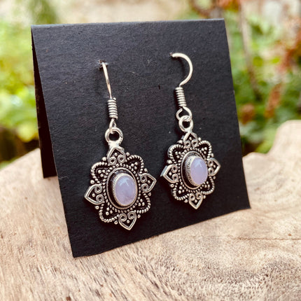 Rose Quartz earrings Silver Drop Dangle earrings / Birth Stone / Ethnic / rustic, yoga, hippie, gypsy, pretty, psy, boho, bohemian, festival