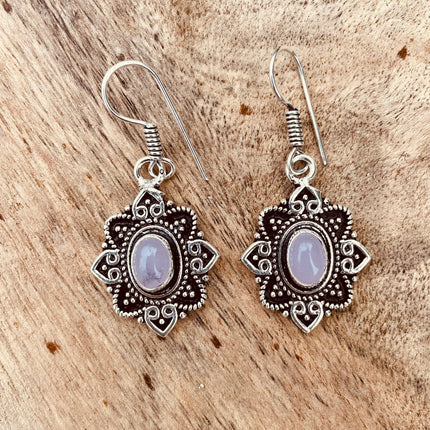 Rose Quartz earrings Silver Drop Dangle earrings / Birth Stone / Ethnic / rustic, yoga, hippie, gypsy, pretty, psy, boho, bohemian, festival