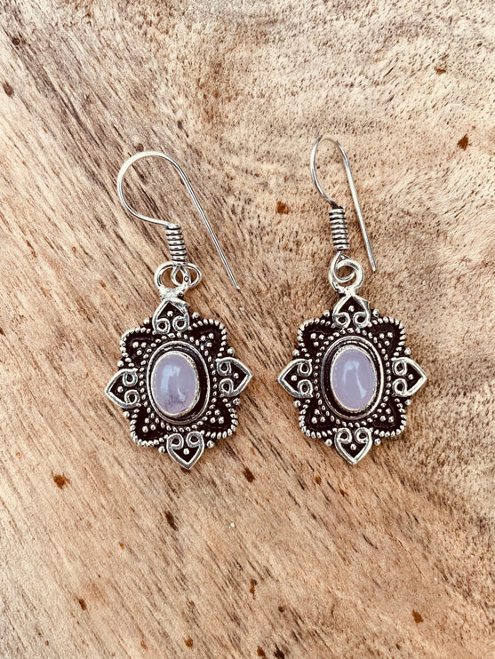 Rose Quartz earrings Silver Drop Dangle earrings / Birth Stone / Ethnic / rustic, yoga, hippie, gypsy, pretty, psy, boho, bohemian, festival