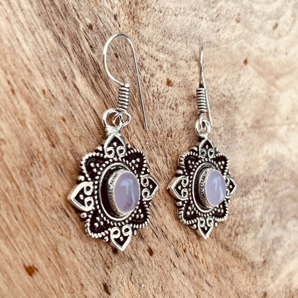 Rose Quartz earrings Silver Drop Dangle earrings / Birth Stone / Ethnic / rustic, yoga, hippie, gypsy, pretty, psy, boho, bohemian, festival