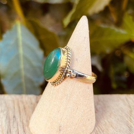 Boho Green Onyx Brass Ring / Pretty / Ethnic / Rustic / Festival / Tribal / Blue / Hippie / Gypsy / Psy / Stone / Healing
