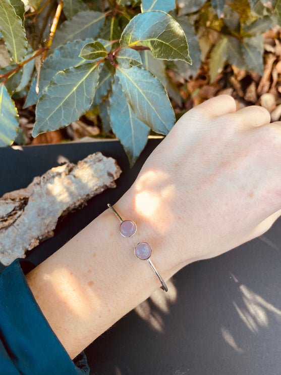 Silver Rose Quartz Bracelet / Minimalist / Rustic / Bohemian / Hippie / Gypsy / Psy / Chic / Jewellery / Body / Adjustable