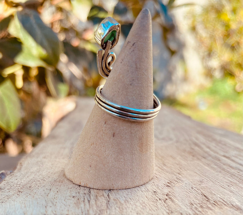 Adjustable Silver Green Onyx ring / Birthstone / Boho / Ethnic / Rustic / Tribal / Gypsy / Festival / Healing 