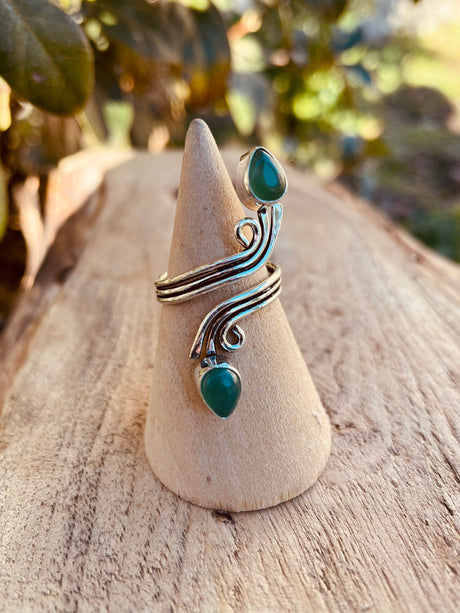 Adjustable Silver Green Onyx ring / Birthstone / Boho / Ethnic / Rustic / Tribal / Gypsy / Festival / Healing 