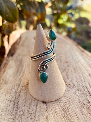 Adjustable Silver Green Onyx ring / Birthstone / Boho / Ethnic / Rustic / Tribal / Gypsy / Festival / Healing 