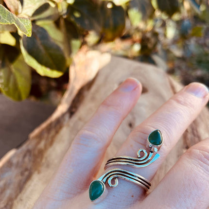 Adjustable Silver Green Onyx ring / Birthstone / Boho / Ethnic / Rustic / Tribal / Gypsy / Festival / Healing 