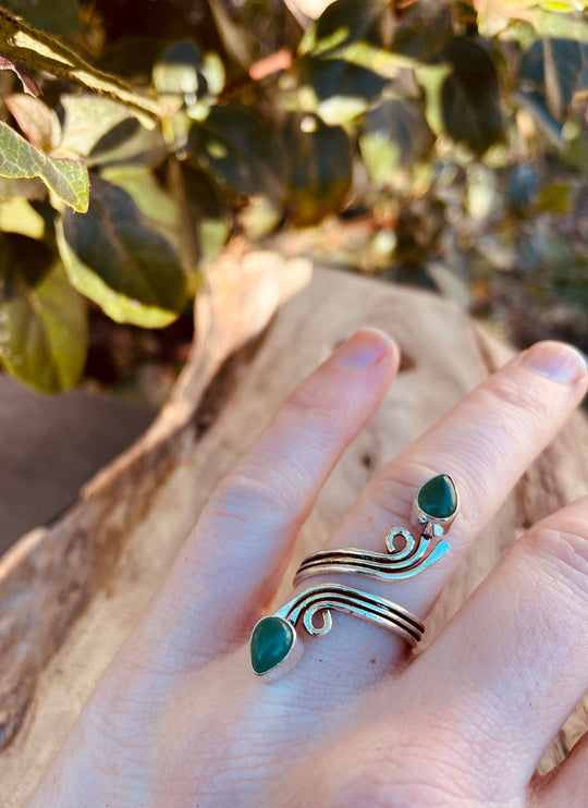 Adjustable Silver Green Onyx ring / Birthstone / Boho / Ethnic / Rustic / Tribal / Gypsy / Festival / Healing 