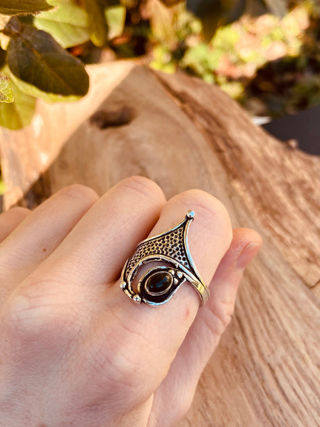 Onyx Noir Bague Argent Taille Grande / Ethnique / Bohème / Rustique / Festival / Hippie / Tribal / Gypsy / Boho