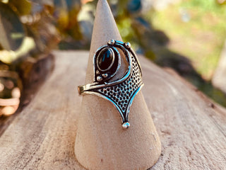 Onyx Noir Bague Argent Taille Grande / Ethnique / Bohème / Rustique / Festival / Hippie / Tribal / Gypsy / Boho