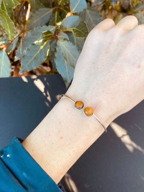 Gold Bracelet & Tiger Eye / Brass / Adjustable / Spiral / Ethnic / Rustic / Bohemian / Boho / 