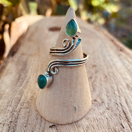 Adjustable Silver Green Onyx ring / Birthstone / Boho / Ethnic / Rustic / Tribal / Gypsy / Festival / Healing 