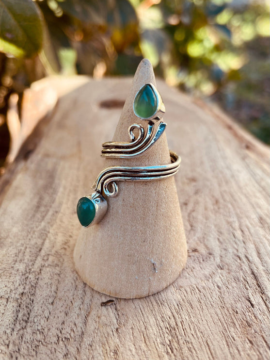 Adjustable Silver Green Onyx ring / Birthstone / Boho / Ethnic / Rustic / Tribal / Gypsy / Festival / Healing 