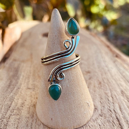 Adjustable Silver Green Onyx ring / Birthstone / Boho / Ethnic / Rustic / Tribal / Gypsy / Festival / Healing 