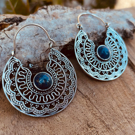 Silver Ethnic Lapis Lazuli Earrings Ethnic, Blue Stone , rustic, yoga, hippie, gypsy, pretty, psy, boho, bohemian, festival