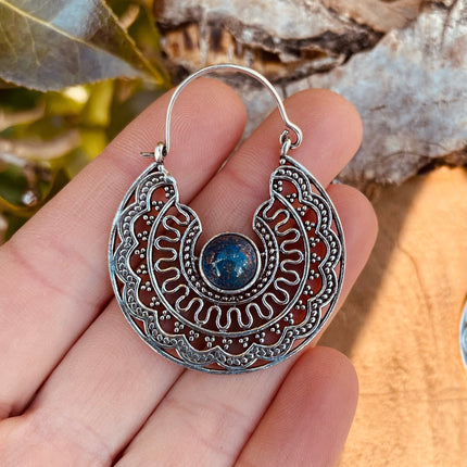 Silver Ethnic Lapis Lazuli Earrings Ethnic, Blue Stone , rustic, yoga, hippie, gypsy, pretty, psy, boho, bohemian, festival