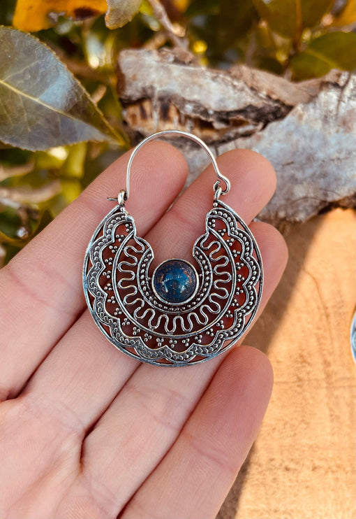 Silver Ethnic Lapis Lazuli Earrings Ethnic, Blue Stone , rustic, yoga, hippie, gypsy, pretty, psy, boho, bohemian, festival