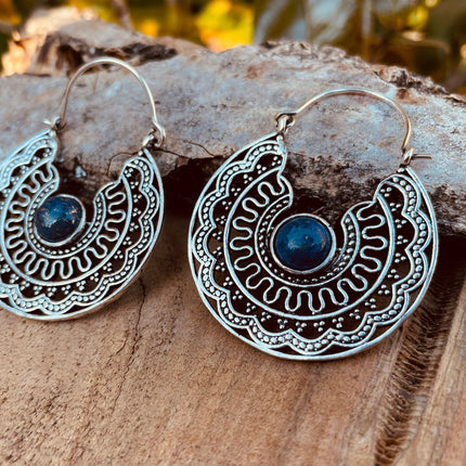 Silver Ethnic Lapis Lazuli Earrings Ethnic, Blue Stone , rustic, yoga, hippie, gypsy, pretty, psy, boho, bohemian, festival