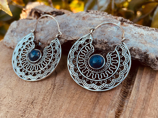 Silver Ethnic Lapis Lazuli Earrings Ethnic, Blue Stone , rustic, yoga, hippie, gypsy, pretty, psy, boho, bohemian, festival