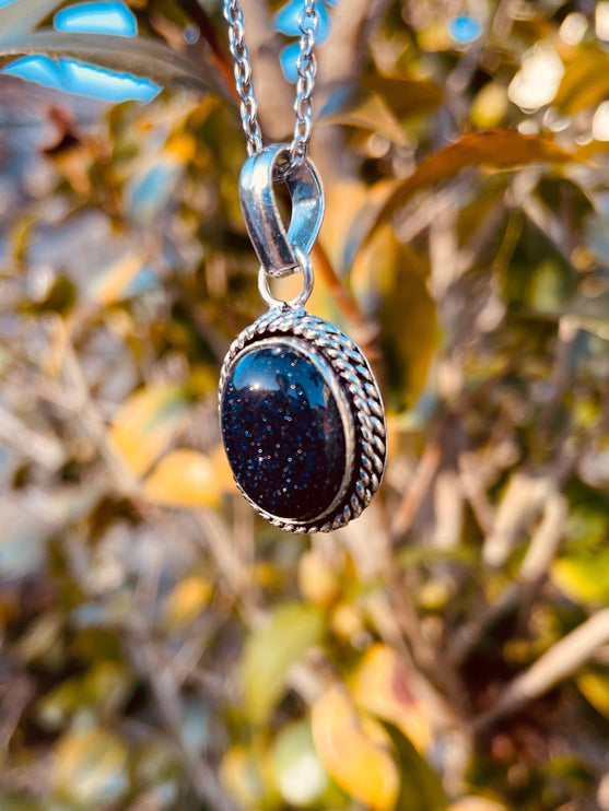 Blue Goldstone Silver Necklace / Simple / Classic / Hypoallergenic / Boho / Crystal Jewelery / Ethnic / Hypoallergenic / Illuminati