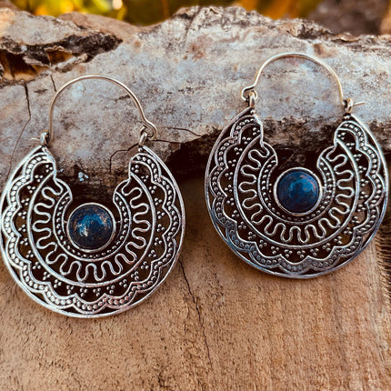 Silver Ethnic Lapis Lazuli Earrings Ethnic, Blue Stone , rustic, yoga, hippie, gypsy, pretty, psy, boho, bohemian, festival