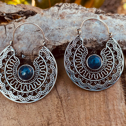 Silver Ethnic Lapis Lazuli Earrings Ethnic, Blue Stone , rustic, yoga, hippie, gypsy, pretty, psy, boho, bohemian, festival