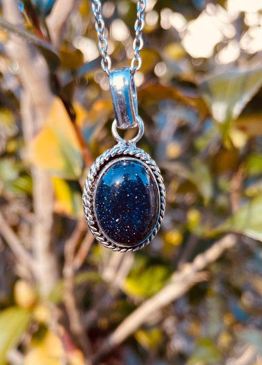 Blue Goldstone Silver Necklace / Simple / Classic / Hypoallergenic / Boho / Crystal Jewelery / Ethnic / Hypoallergenic / Illuminati