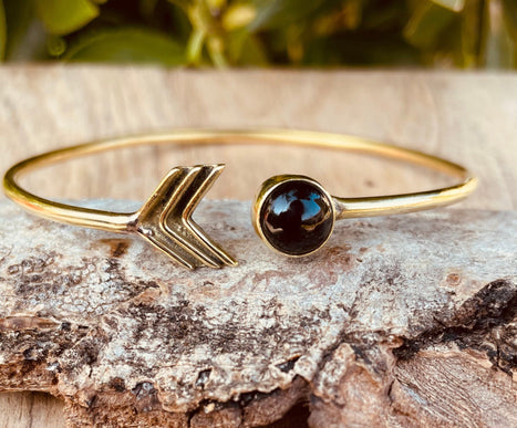 Black Onyx Boho Brass Bracelet / Bangle / Ethnic / Rustic / Bohemian / Hippie / Gypsy / Psy / Adjustable