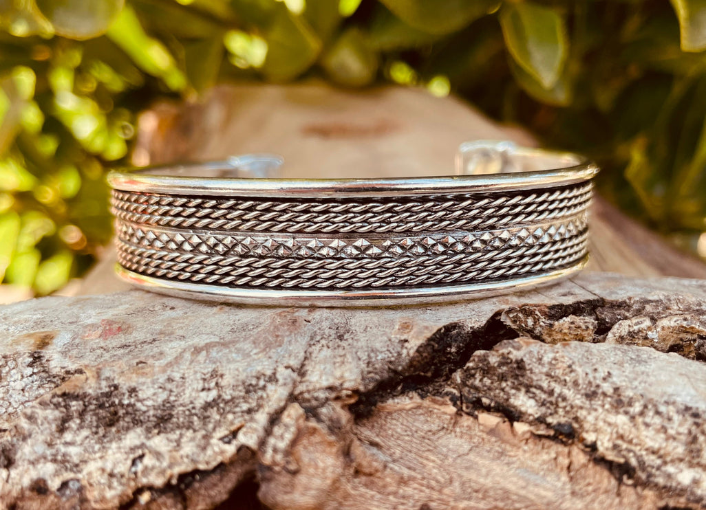 Mens Silver Cuff Bracelet / Boho / Ethnic / Rustic / Bohemian / Hippie / Gypsy / Jewellery / Adjustable