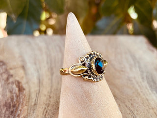 Boho Indian Black Onyx Brass Ring / Ethnic / Rustic / Festival / Tribal / Black / Hippie / Gypsy / Psy / Stone / Healing / Adjustable