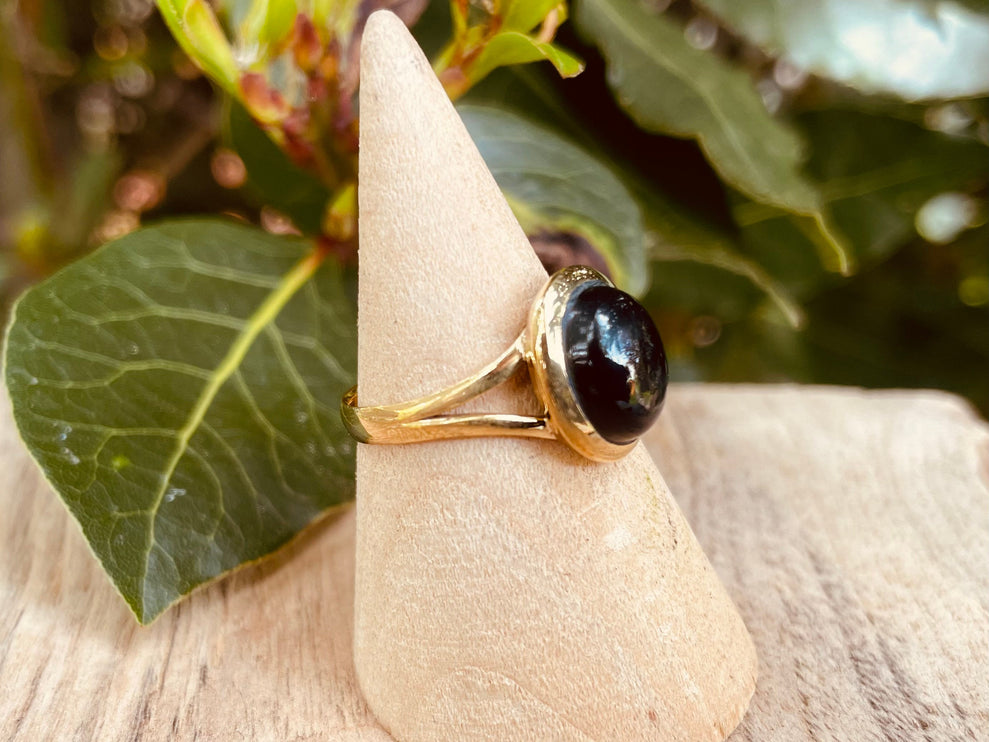 Ethnique Bague Laiton Onyx Noir / Chakra / Boho / Mixte / Bohemian / Rustique / Tribal / Festival / Soigner / Festival / Bijou / Joli