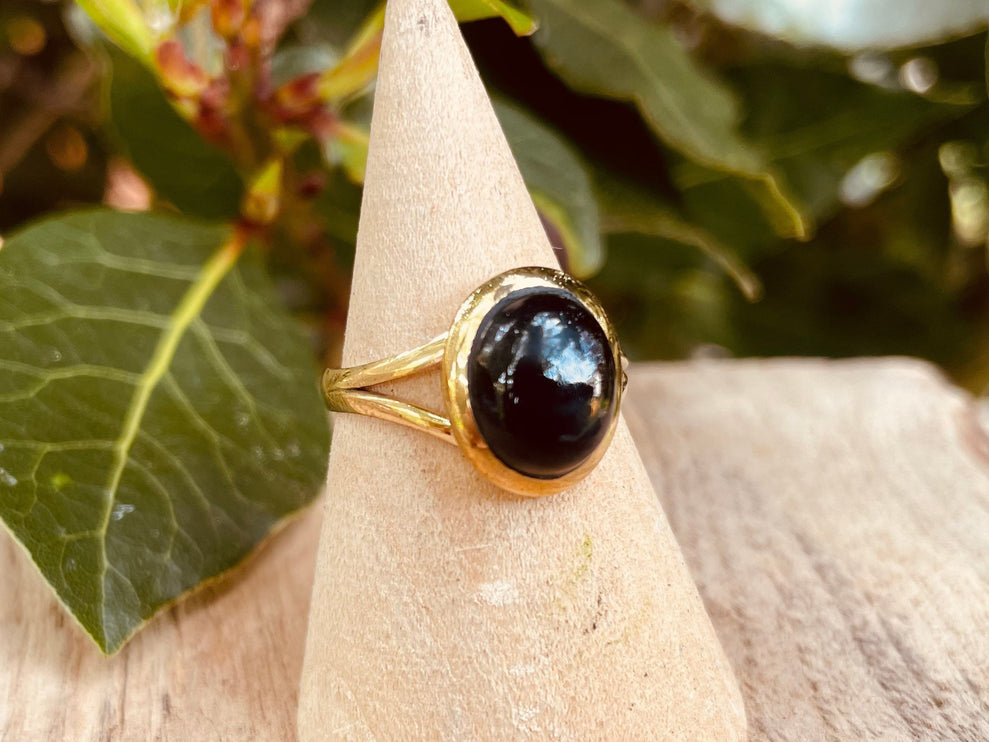 Ethnique Bague Laiton Onyx Noir / Chakra / Boho / Mixte / Bohemian / Rustique / Tribal / Festival / Soigner / Festival / Bijou / Joli