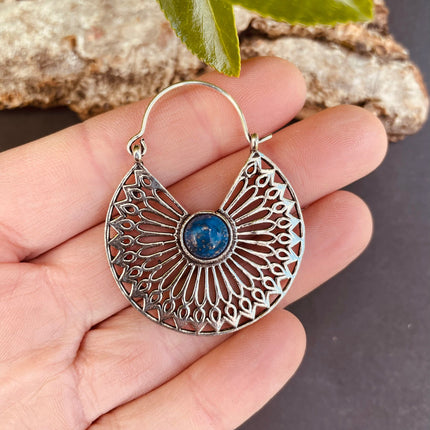 Lapis Lazuli & Silver Hoop Earrings Ethnic, rustic, yoga, hippie, gypsy, pretty, psy, boho, bohemian, festival