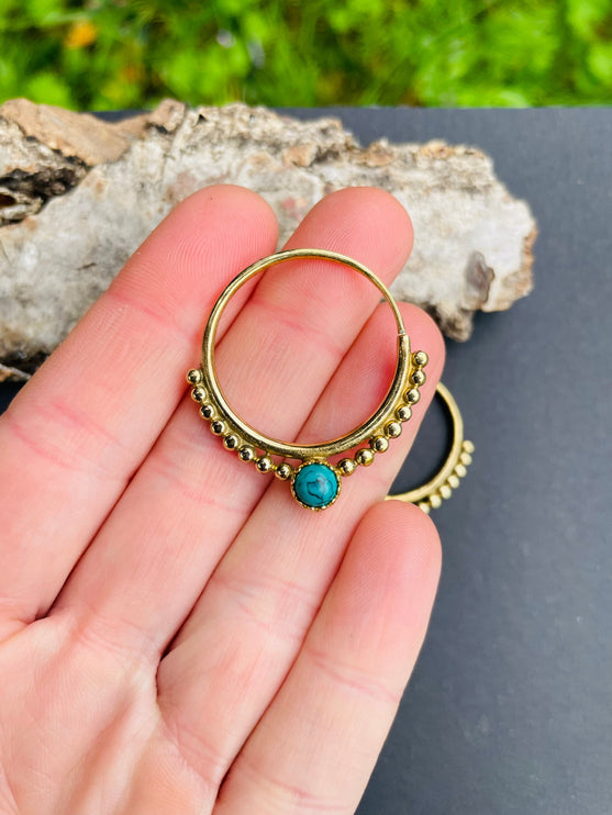 Boho Hoops Turquoise Brass Earrings / Triangle / Mandala / Ethnic / Rustic / Yoga / Hippie / Gypsy / Psy / Bohemian / Festival