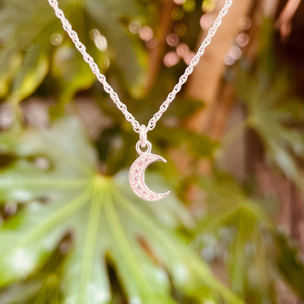 Sterling Silver Necklace Moon Pendant Adjustable Chain / ZIrcon / Delicate / Dainty Jewelery / Modern / Contemporary jewellery / Boho style