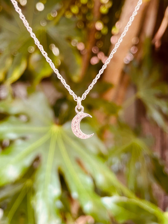 Sterling Silver Necklace Moon Pendant Adjustable Chain / ZIrcon / Delicate / Dainty Jewelery / Modern / Contemporary jewellery / Boho style